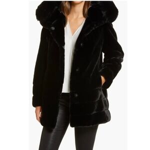 Gallery New York NWT Black Faux Fur Hooded Coat Style GF21361M Women's Medium